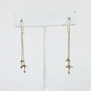 14k Yellow Gold Rebecca Overmann Diamond Briollete Drop Flower Hook Earrings