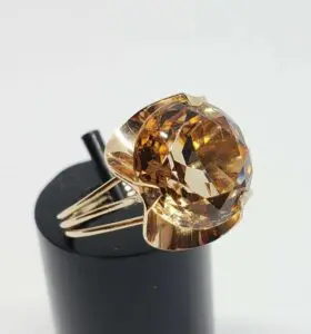 14k Yellow Gold Unique Imitation Citrine Yellow Solitaire Ladies Cocktail Ring