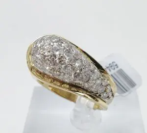 Gold ring with cluster of diamonds.