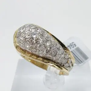 18k / 14k Multi Tone Gold 1.98ctw Natural Pave Diamond Dome Ring 6.5'' Sizable
