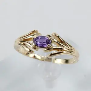 18k Yellow Gold .25ct Oval Cut Purple Sapphire Unique Ring Band Ring 8.5''