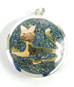 925 Sterling Silver Large Circle Charm Cat Bobcat Panther House Cactus Inlay ...