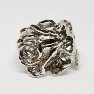 925 Sterling Silver Wide Handmade Rose Flower Ring 10.5''