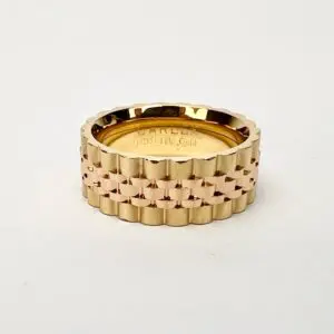 Carlex 18k Multi-Tone Gold Jubilee Wide 8.5mm Men's Band Ring 9.5''