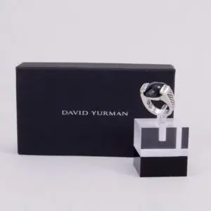 David Yurman ring with black gemstone box.