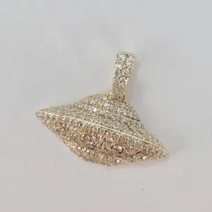 Ice Box 14k Yellow Gold .95ctw Pave Diamond 3D UFO Alien Drop Pendant 7/8''