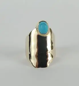 Jim Cotter 14k Yellow Gold Turquoise 28mm Wide Cigar Shield Saddle Band Ring 7''