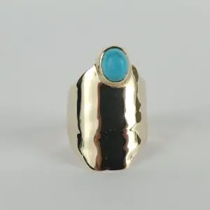 Jim Cotter 14k Yellow Gold Turquoise 28mm Wide Cigar Shield Saddle Band Ring 7''