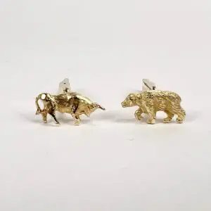 Vintage 14k Yellow Gold Lindsay Bull Bear Wall Street Cufflinks