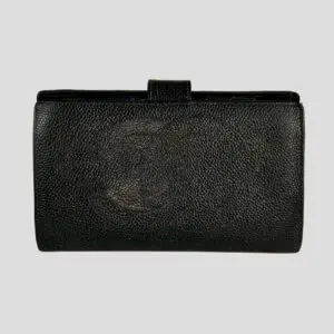 Vintage Chanel Black Caviar Leather CC Logo Bifold Kisslock Long Wallet