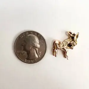 Quarter coin and small gold donkey charm.