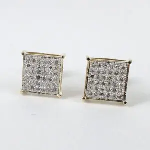 14k Multi-Tone Gold .36c Diamond Cluster Square Style Screw Back Earrings 3/8''