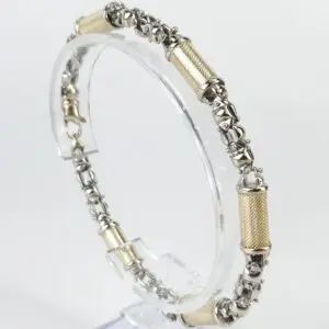 14k Multi-Tone Gold Barrel Modified Chain Link Mens Bracelet 8 5/8''