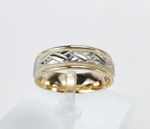 Two-tone gold and silver wedding ring.