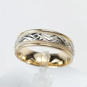 14k Multi-Tone Gold Camelot 6.65mm Engraved Carved Wedding Band Ring 10''