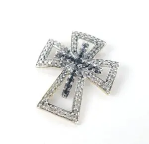 14k Multi-Tone Gold Diamond Christian Catholic Cross Slider Drop Pendant 1''