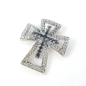 14k Multi-Tone Gold Diamond Christian Catholic Cross Slider Drop Pendant 1''