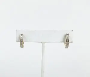 14k Multi-Tone Gold Diamond Latch Omega Leverback Huggie Style Earrings 3/4''