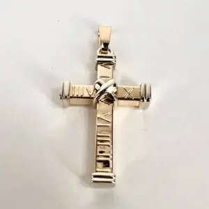 14k Multi-Tone Gold Roman Cross Christian Catholic Jesus Drop Pendant 1 5/8''