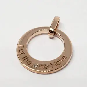 14k Rose Gold Diamond For the One I Love Circle Charm Pendant
