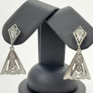14k White Gold .34ctw Diamond Triangle Drop Dangle Dangling Earrings