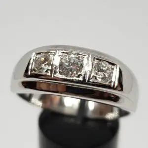 14k White Gold .85ctw H VS/SI Natural Diamond Three 3 Stone Men's Ring 15.5''