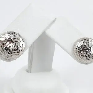 14k White Gold Textured Circle Round Dome Stud Earrings 5/8''