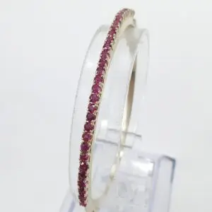14k Yellow Gold 1.25ctw Natural Pave Ruby Pink Sapphire Hinged Bangle Bracelet