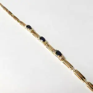 14k Yellow Gold 1.83ctw Natural Blue Sapphire Diamond Unique Bracelet 7 5/8''