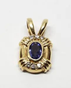14k Yellow Gold .47ctw Tanzanite Diamond Drop Charm Pendant