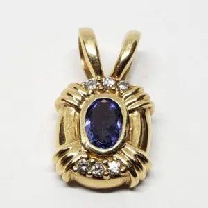 14k Yellow Gold .47ctw Tanzanite Diamond Drop Charm Pendant