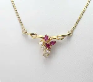 14k Yellow Gold .50ctw Natural Ruby Diamond Centerpiece Pendant Necklace 17''