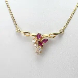 14k Yellow Gold .50ctw Natural Ruby Diamond Centerpiece Pendant Necklace 17''