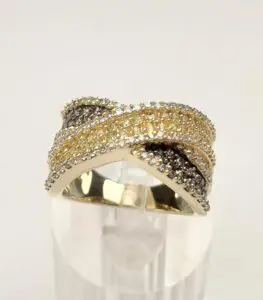 14k Yellow Gold Champagne Diamond Yellow Sapphire X Crossover Pave Band Ring