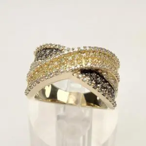 14k Yellow Gold Champagne Diamond Yellow Sapphire X Crossover Pave Band Ring