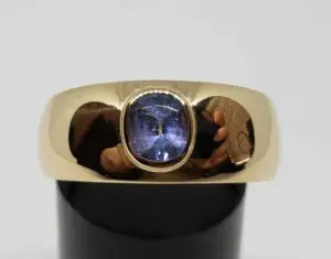 14k Yellow Gold Heavy Men's Solitaire .75ctw Cushion Cut Tanzanite Ring