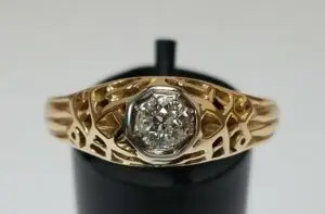 14k Yellow Gold Old Miner / European Diamond Filigree Men's Ladies Unisex Ring