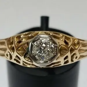 14k Yellow Gold Old Miner / European Diamond Filigree Men's Ladies Unisex Ring