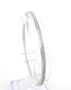 18k White Gold 1.95ctw Engraved Round Brilliant Diamond Tennis Bangle Bracelet