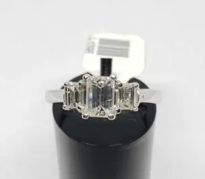 18k White Gold Emerald Cut .80ctw Diamond 3-Stone Engagement Wedding Ring