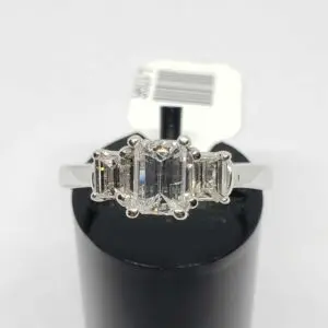 18k White Gold Emerald Cut .80ctw Diamond 3-Stone Engagement Wedding Ring