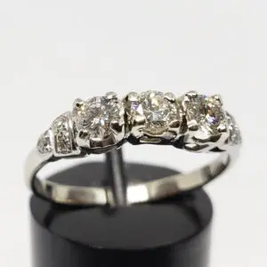 18k White Gold Past Present Future Diamond Engagement Three 3 Stone Wedding Ring