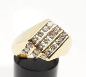 18k Yellow Gold 1.32ctw Round Brilliant Diamond Mens Cluster Channel Set Ring