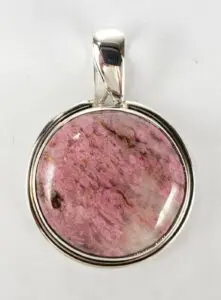 925 Sterling Silver Large Rhodochrosite Circle Drop Slider Pendant 2 1/8''