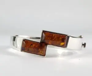 925 Sterling Silver Natural Heated Amber Cuff Hinged Bangle Bracelet 6.75''