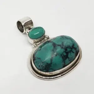 925 Sterling Silver Turquoise Drop Charm Pendant 1 3/8''