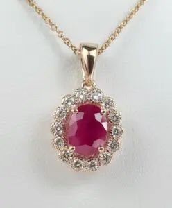 Effy 14k Rose Gold 1.65ctw Natural Ruby Diamond Oval Halo Drop Pendant Necklace