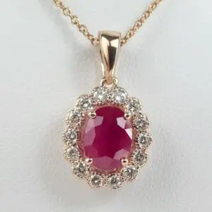 Effy 14k Rose Gold 1.65ctw Natural Ruby Diamond Oval Halo Drop Pendant Necklace