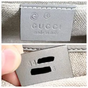 Gucci label and serial number tag.