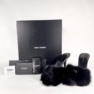 Yves Saint Laurent Black Roy Mink & Leather Mules Heels